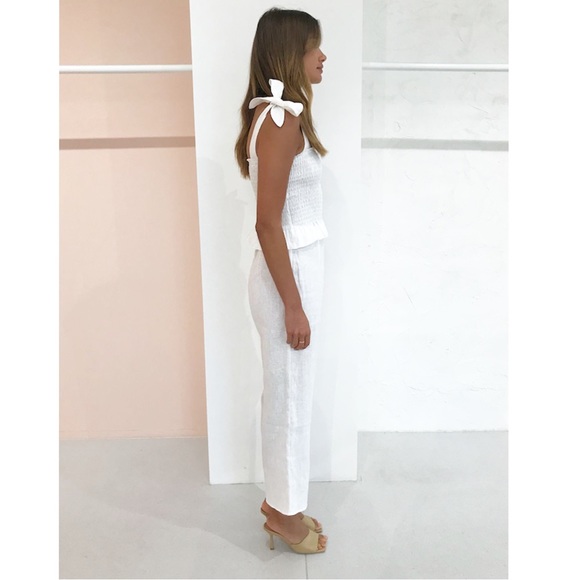 SIR Emile Ruched Top in Ivory White Women’s Size 2 Shirred Bodice 100% Linen - Picture 5 of 11